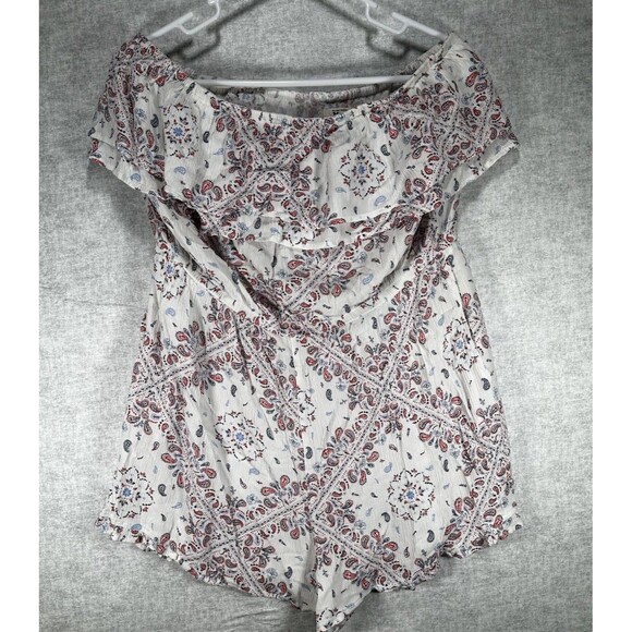 Mudd Paisley Strapless Ruffle Romper Junior XL Off Shoulder One Piece - Picture 1 of 8